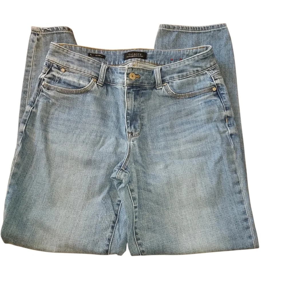 Talbots Jeans Womens Sz 8 Long Boyfriend Flawless Five Pocket light Wash Stretch